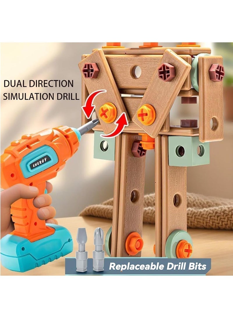 مجموعة أدوات للأطفال مكونة من 148 قطعة مع مثقاب كهربائي - ألعاب بناء STEM، صندوق أدوات إصلاح للعب التخيلي للأولاد والبنات الذين تتراوح أعمارهم بين 3 و4 و5 و6 سنوات - Image 4